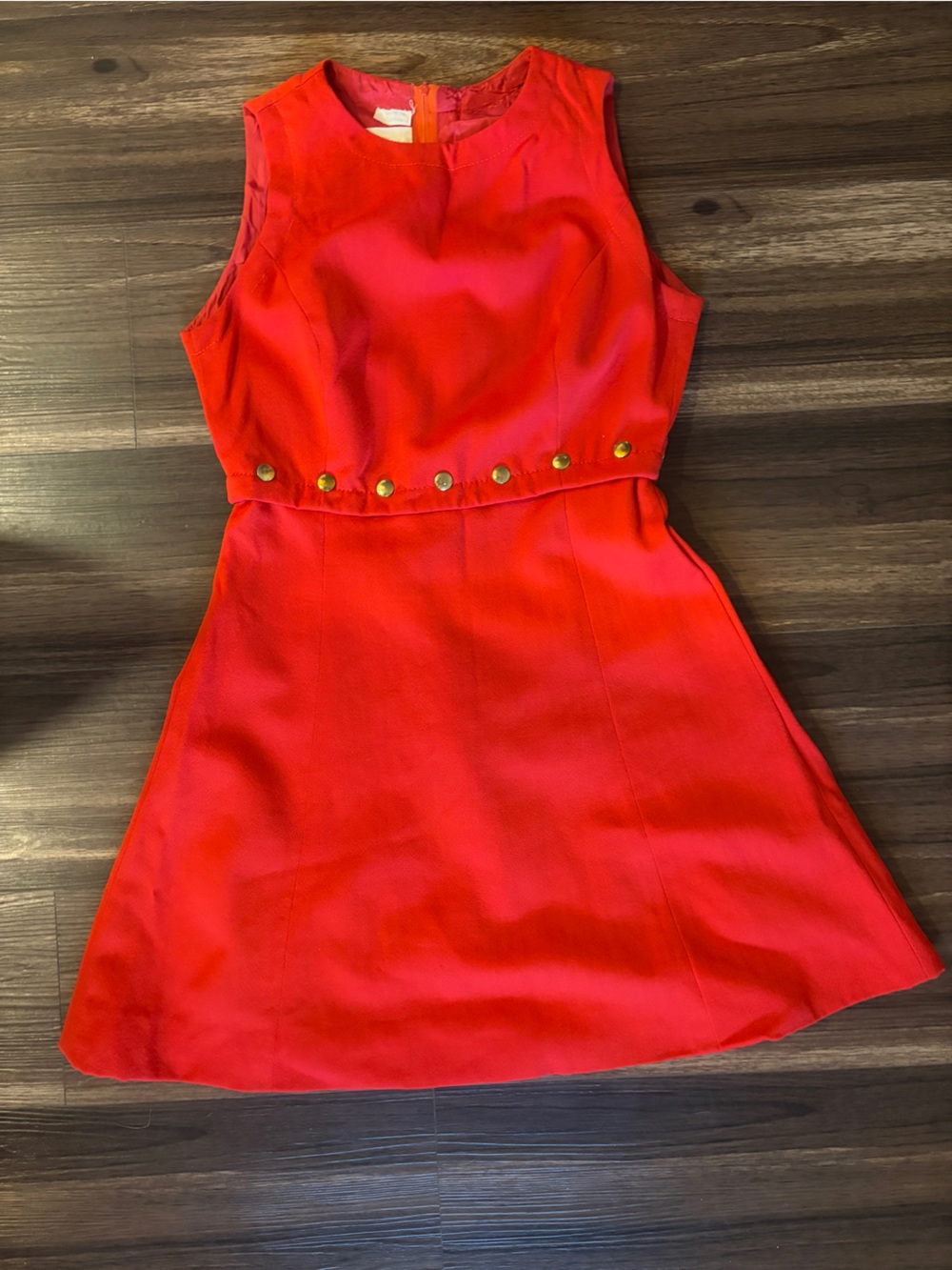 Vintage 70s Mod Red wool blend mini Dress with Gold Button - Picture 12 of 14